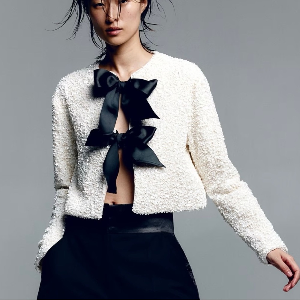 H&M Sequin Tie Front Jacket